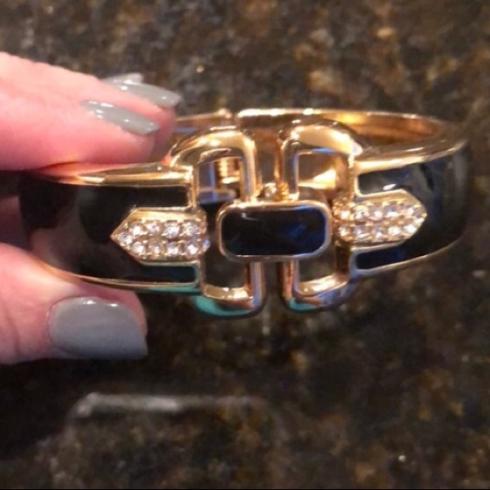 Stella & Dot | Duchess Gold + Black Enamel + Crystal Embellished Hinge B… - Picture 5 of 11